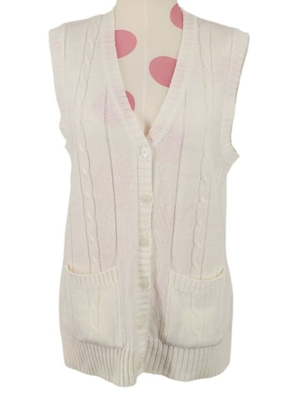 Vintage Women's MS. Casuals Cableknit Sweater Vest Button Front Medium